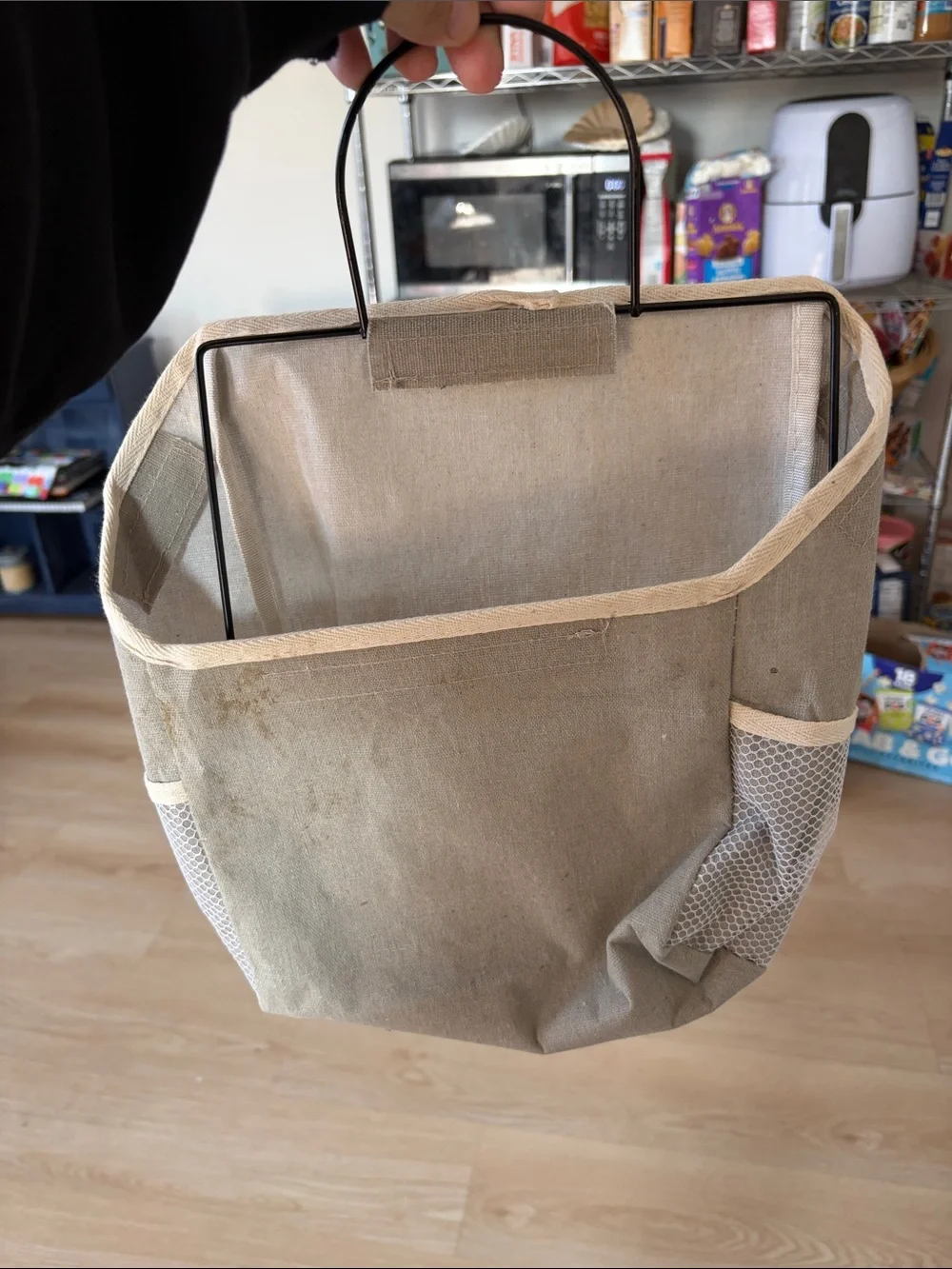 Canvas Hanging Storage Basket Tote in Beige a few stains have 2 for $5